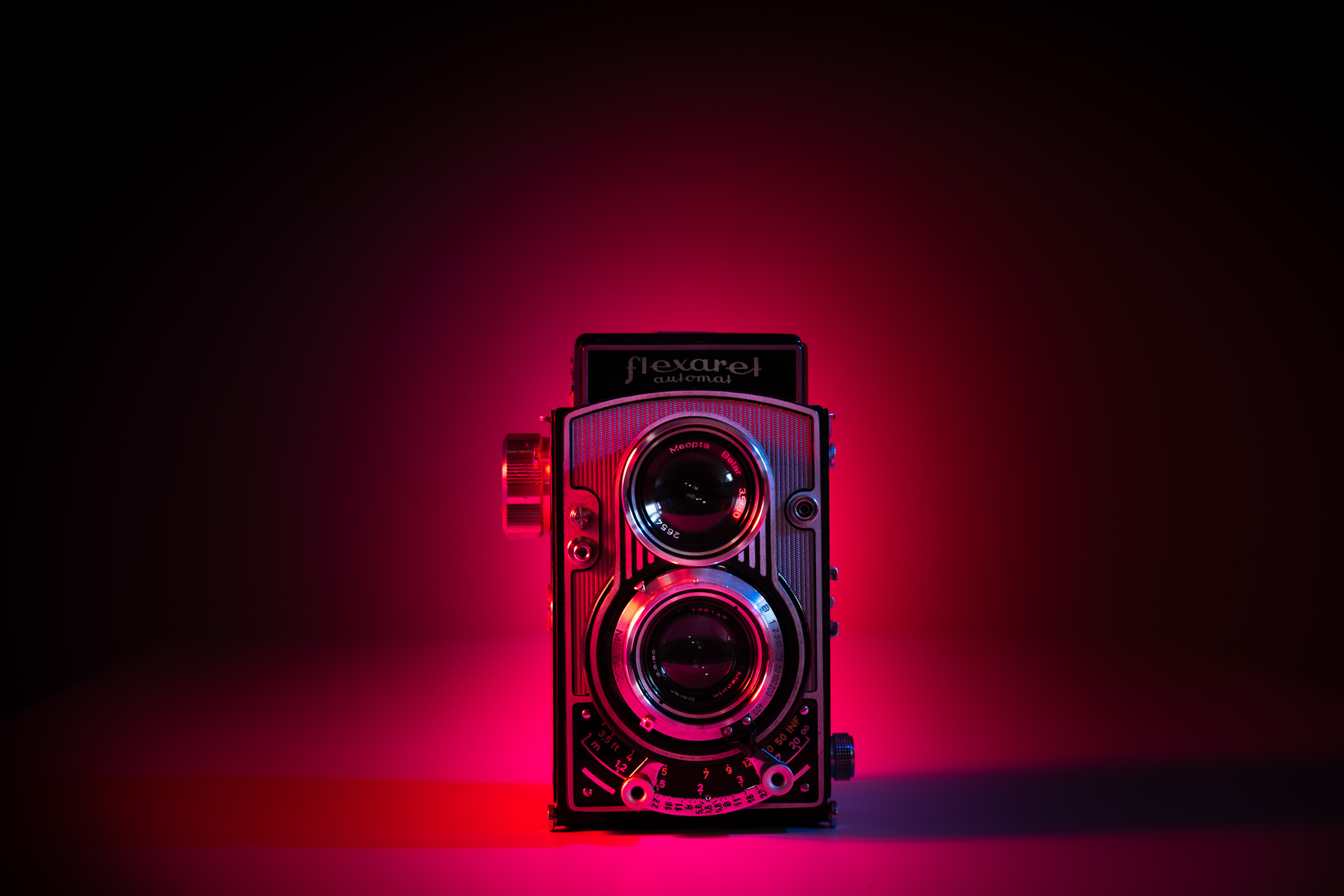 Old double lens cammera captured in modern style dual lights.